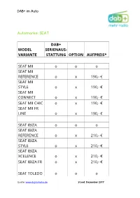 Automarke: SEAT MODEL VARIANTE DAB+ SERIENAUS