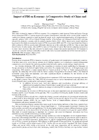 Impact of FDI on Economy: a Comparative Study of China and Latvia