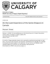 On the Lived Experience of the Syrian Diaspora in Canada