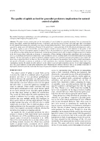 The Quality of Aphids As Food for Generalist Predators: Implications for Natural Control of Aphids