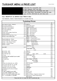Tuckshop Menu & Price List