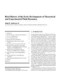 Brief History of the Early Development of Theoretical and Experimental Fluid Dynamics