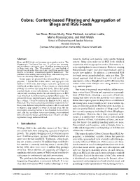 Cobra: Content-Based Filtering and Aggregation of Blogs and RSS Feeds