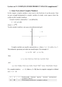 Lecture No 9: COMPLEX INNER PRODUCT SPACES (Supplement) 1