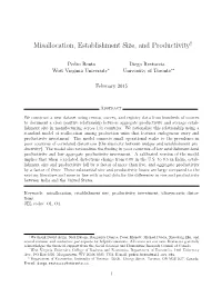 Misallocation, Establishment Size, and Productivity†