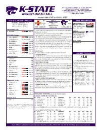 (Rv/Rv) IOWA STATE at KANSAS STATE 2020-21 SCHEDULE & RESULTS AP GAME 13 AP GAME INFORMATION Rv - OVERALL RECORD: 5-7 JANUARY 28, 2021 Coach 6:30 P.M