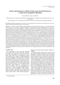Activity and Dormancy in Relation to Body Water and Cold Tolerance in a Winter-Active Springtail (Collembola)
