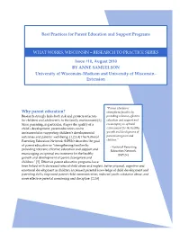 Best Practices for Parent Education and Support Programs