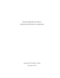 Grammatical Relations in Chinese: Synchronic and Diachronic Considerations