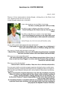 Questions for JOANNE BROUGH