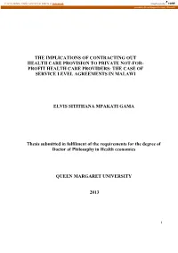 The Implications of Contracting out Health Care Provision to Private Not-For