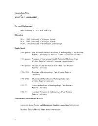 1 Curriculum Vitae of MELVYN C. GOLDSTEIN Personal Background
