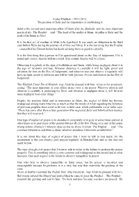 1 Friday Khutbah – 29/11/2013. the Position of Salat and the Importance