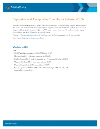 Supported and Compatible Compilers – Release 2017B