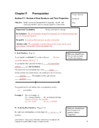 Chapter P Prerequisites Course Number