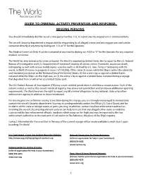 Guide to Criminal Activity Prevention and Response; Missing Persons