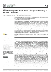Priority Setting in the Polish Health Care System According to Patients’ Perspective