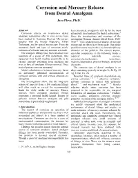 Corrosion and Mercury Release from Dental Amalgam
