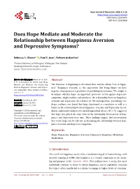 Does Hope Mediate and Moderate the Relationship Between Happiness Aversion and Depressive Symptoms?