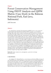 Forest Conservation Management Using SWOT Analysis and QSPM Matrix (Case Study in the Baluran National Park, East Java, Indonesia) Adil Siswanto
