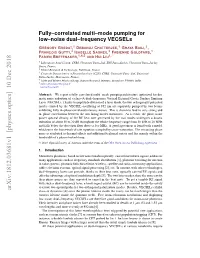 Fully–Correlated Multi–Mode Pumping for Low–Noise Dual–Frequency Vecsels