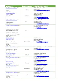 M EMBER E LECTORATE C ONTACT DETAILS Hon