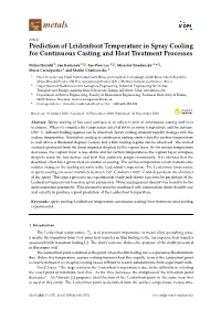 Prediction of Leidenfrost Temperature in Spray Cooling for Continuous Casting and Heat Treatment Processes