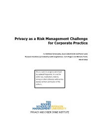 Privacy As a Risk Management Challenge for Corporate Practice