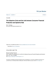 The Subprime Crisis and the Link Between Consumer Financial Protection and Systemic Risk