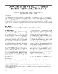 An Analysis of Leed and Breeam Assessment Methods for Educational Institutions