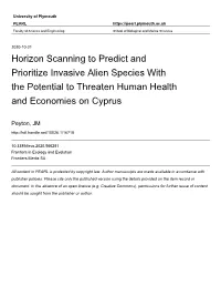 Horizon Scanning to Predict and Prioritise Invasive Alien Species with the Potential to Threaten