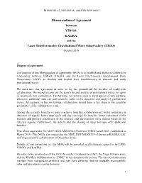 Memorandum of Agreement Between VIRGO, KAGRA, Laser Interferometer Gravitational Wave Observatory