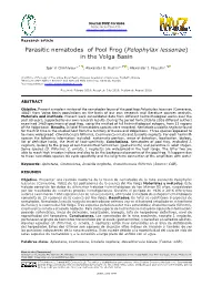 Parasitic Nematodes of Pool Frog (Pelophylax Lessonae) in the Volga Basin