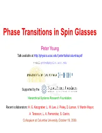 Phase Transitions in Spin Glasses