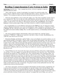 Reading Comprehension-Caste System in India Instructions- Read the Story