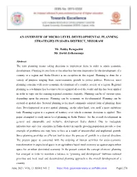 An Overview of Micro Level Developmental Planning Strategies in Siaha District, Mizoram