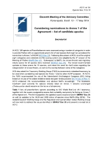 Considering Nominations to Annex 1 of the Agreement – List of Candidate Species