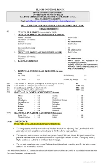 FLOOD CONTROL ROOM DAILY REPORT of WEATHER and FLOOD SITUATION. RAINFALL in SAHIBI CATCHMENT(In