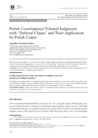 Polish Constitutional Tribunal Judgments with “Deferral Clause” and Their Application by Polish Courts