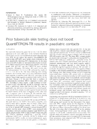 Prior Tuberculin Skin Testing Does Not Boost Quantiferon-TB Results in Paediatric Contacts