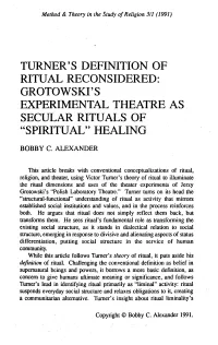 Turner's Definition of Ritual Reconsidered