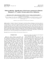 Ethnoornithology: Identification of Bird Names Mentioned in Kakawin Rāmāyana, a 9Th-Century Javanese Poem (Java, Indonesia)