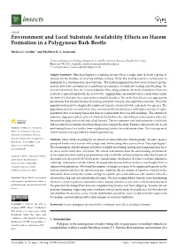Environment and Local Substrate Availability Effects on Harem Formation in a Polygynous Bark Beetle