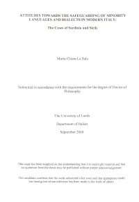 Attitudes Towards the Safeguarding of Minority Languages and Dialects in Modern Italy