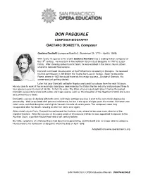 DON PASQUALE COMPOSER BIOGRAPHY GAETANO DONIZETTI, Composer