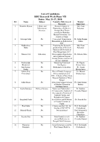 List of Candidates RBU Research Week Phase VII Dates: May 21-27, 2018 Sl.1 Name Subject Tentative Title/Area of Mentor/ Research Supervisor 1
