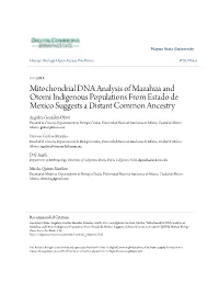 Mitochondrial DNA Analysis of Mazahua and Otomi Indigenous