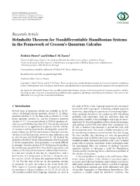 Research Article Helmholtz Theorem for Nondifferentiable Hamiltonian Systems in the Framework of Cresson’S Quantum Calculus