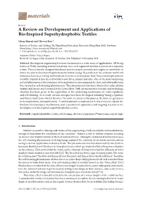 A Review on Development and Applications of Bio-Inspired Superhydrophobic Textiles
