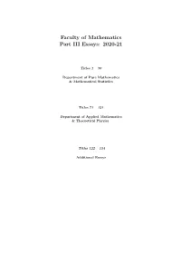 Faculty of Mathematics Part III Essays: 2020-21